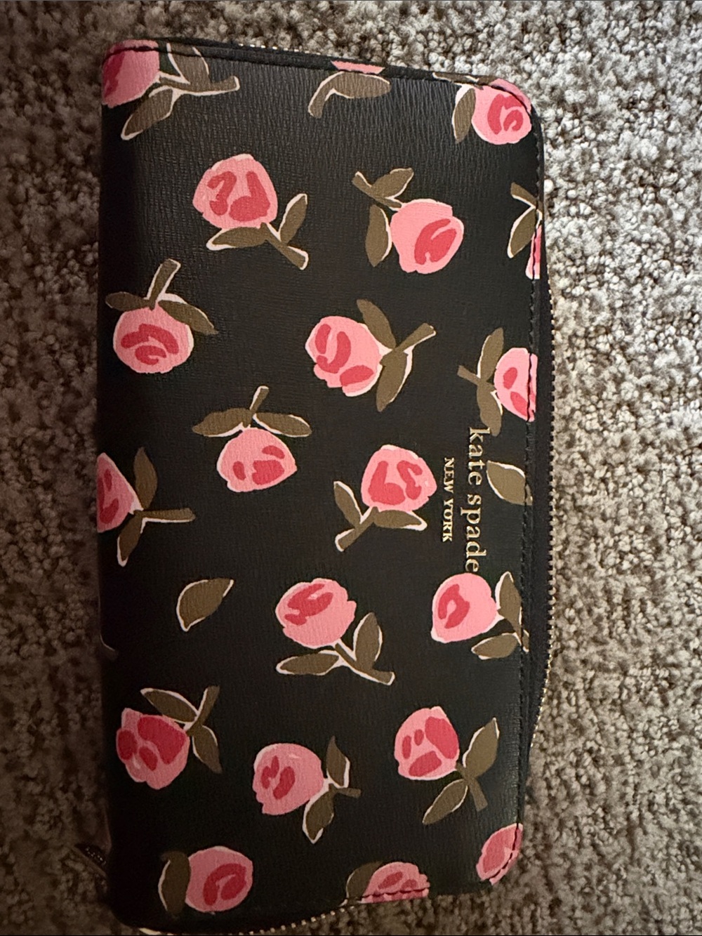kate spade Black Pink Floral Zip-Around Wallet NWOT - Picture 3 of 14